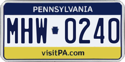 PA license plate MHW0240