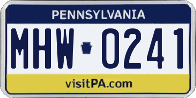 PA license plate MHW0241