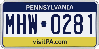 PA license plate MHW0281