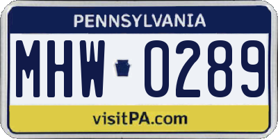 PA license plate MHW0289
