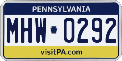 PA license plate MHW0292