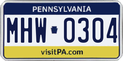 PA license plate MHW0304
