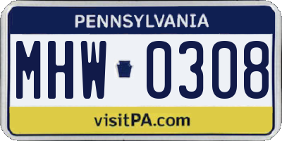 PA license plate MHW0308