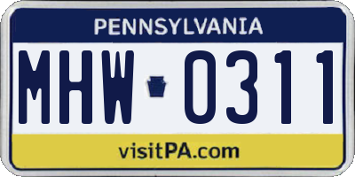 PA license plate MHW0311