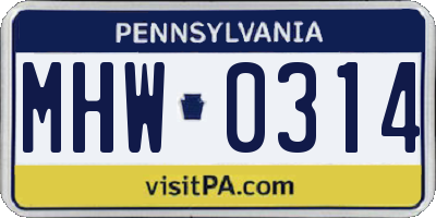 PA license plate MHW0314