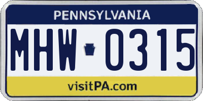 PA license plate MHW0315