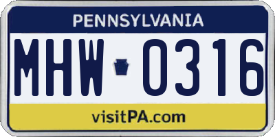 PA license plate MHW0316