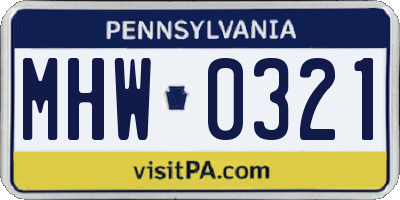 PA license plate MHW0321