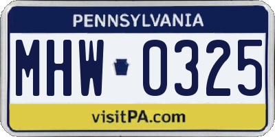 PA license plate MHW0325