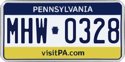 PA license plate MHW0328