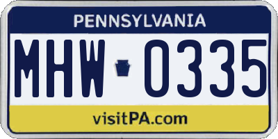 PA license plate MHW0335