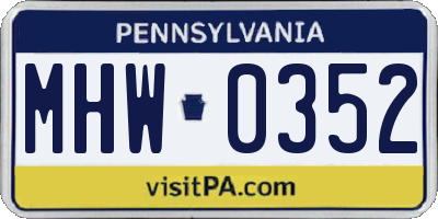 PA license plate MHW0352