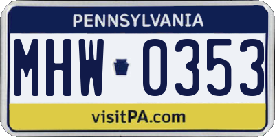 PA license plate MHW0353
