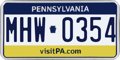 PA license plate MHW0354
