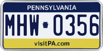 PA license plate MHW0356