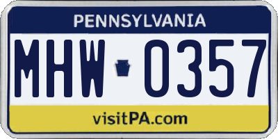 PA license plate MHW0357