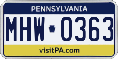 PA license plate MHW0363