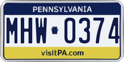 PA license plate MHW0374