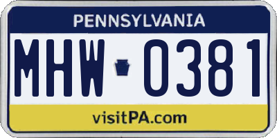PA license plate MHW0381
