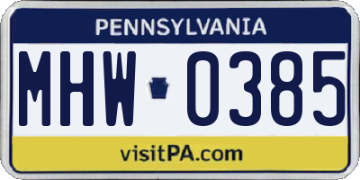 PA license plate MHW0385