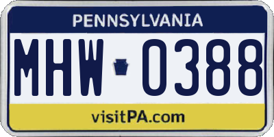 PA license plate MHW0388