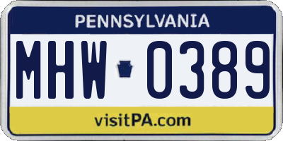 PA license plate MHW0389