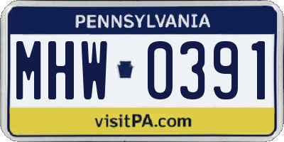 PA license plate MHW0391