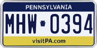 PA license plate MHW0394