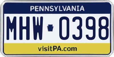 PA license plate MHW0398