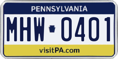 PA license plate MHW0401