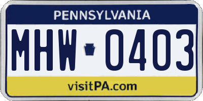 PA license plate MHW0403