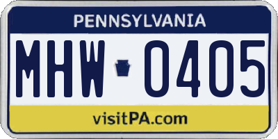 PA license plate MHW0405