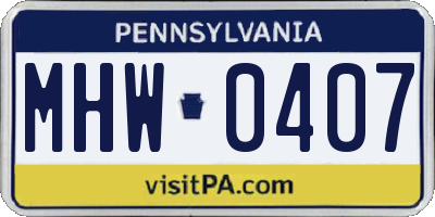 PA license plate MHW0407