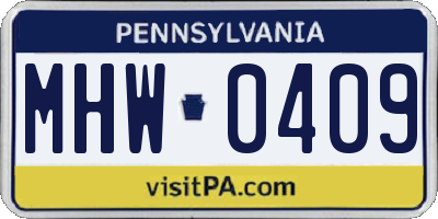 PA license plate MHW0409
