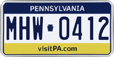 PA license plate MHW0412