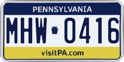 PA license plate MHW0416