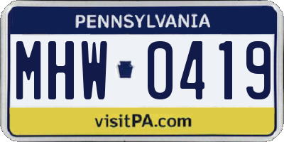 PA license plate MHW0419