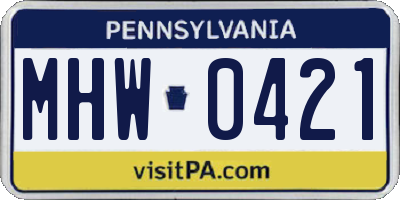 PA license plate MHW0421