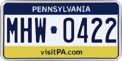 PA license plate MHW0422