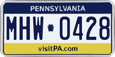 PA license plate MHW0428