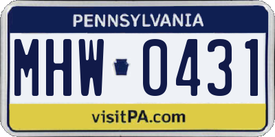 PA license plate MHW0431