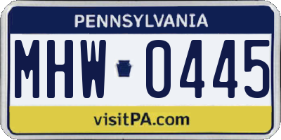 PA license plate MHW0445