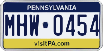 PA license plate MHW0454
