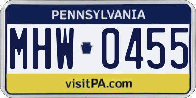 PA license plate MHW0455