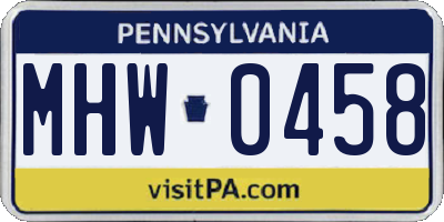PA license plate MHW0458