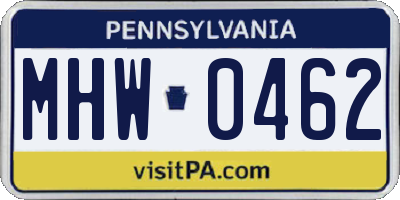 PA license plate MHW0462