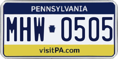 PA license plate MHW0505