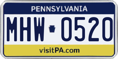 PA license plate MHW0520