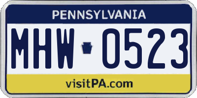 PA license plate MHW0523