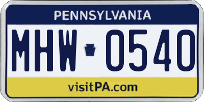 PA license plate MHW0540